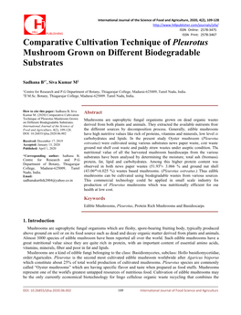 Comparative Cultivation Technique of Pleurotus Mushroom Grown on Different Biodegradable Substrates