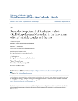 Reproductive Potential of <I>Spodoptera Eridania</I> (Stoll