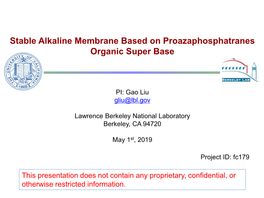 Stable Alkaline Membrane Based on Proazaphosphatranes Organic Super Base