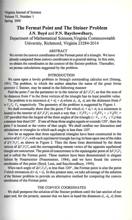 The Fermat Point Aild the Steiner Problem J.N