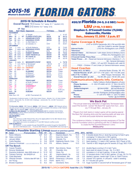 2015-16 Schedule & Results Florida's Possible Starting Lineup (Based On