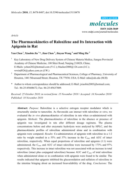 The Pharmacokinetics of Raloxifene and Its Interaction with Apigenin in Rat