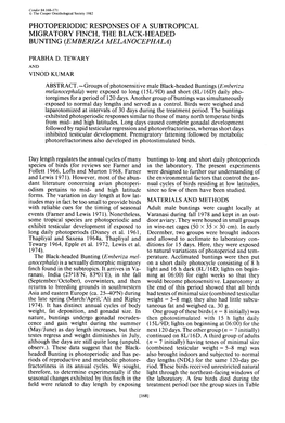 PHOTOPERIODIC RESPONSES of a SUBTROPICAL MIGRATORY FINCH, the BLACK-HEADED BUNTING (,?34Ll,%Iza Mel4ivocephm,A)