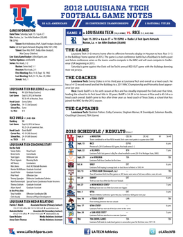 2012 Louisiana Tech Football Game Notes 52 All-Americans 25 Conference Championships 2 National Titles