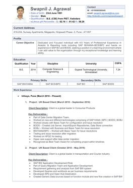 Swapnil J. Agrawal M : +919998589048 ▪ Date of Birth : 23Rd June 1991 Email: Swapnil.Agrawal@Live.Com ▪ Gender : Male