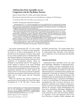 Aminoacylase from Aspergillus Oryzae. Comparison with the Pig Kidney Enzyme Ingrid Gentzen, Hans-G