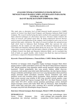 Analisis Tingkat Kesehatan Bank Dengan Menggunakan Rasio Camel (Studi Kasus Pada Bank Central Asia Tbk Dan Pt Bank Danamon Indonesia Tbk)
