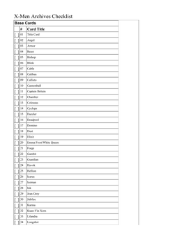 X-Men Archives Checklist