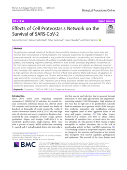 Effects of Cell Proteostasis Network on the Survival of SARS-Cov-2 Fateme Khomari1, Mohsen Nabi-Afjadi2, Sahar Yarahmadi1, Hanie Eskandari3 and Elham Bahreini1*