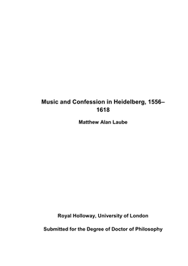 Music and Confession in Heidelberg, 1556– 1618