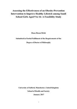 Assessing the Effectiveness of an Obesity-Prevention Intervention to Improve Healthy Lifestyle Among Saudi School Girls Aged 9 to 16: a Feasibility Study