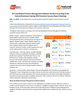 The Top Medical Practice Management Software Vendors According to the Featuredcustomers Spring 2019 Customer Success Report Rankings