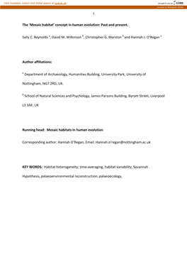 1 the 'Mosaic Habitat' Concept in Human Evolution: Past And
