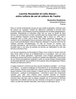Laurine Rousselet Et Leïla Alaoui : Entre Culture De Soi Et Culture De L’Autre