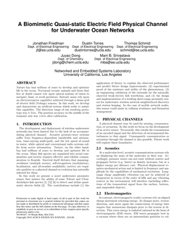 A Biomimetic Quasi-Static Electric Field Physical Channel for Underwater Ocean Networks