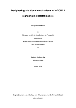 Deciphering Additional Mechanisms of Mtorc1 Signaling in Skeletal