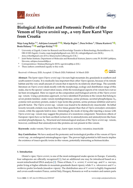 Biological Activities and Proteomic Profile of the Venom of Vipera