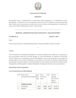 Goverenment of Tamilnadu ABSTRACT Animal Birth Control