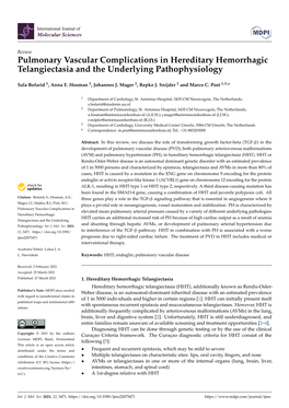 Pulmonary Vascular Complications in Hereditary Hemorrhagic Telangiectasia and the Underlying Pathophysiology