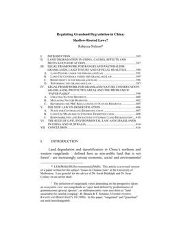 Regulating Grassland Degradation in China: Shallow-Rooted Laws? Rebecca Nelson*