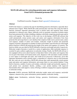 MATLAB Software for Extracting Protein Name and Sequence Information from FASTA Formatted Proteome File