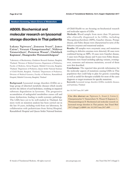 AB009. Biochemical and Molecular Research on Lysosomal Storage