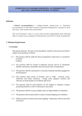 Guidelines and Standards for Hostel Accommodation