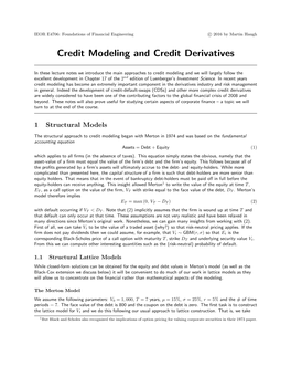 Credit Modeling and Credit Derivatives