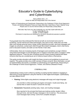 Educator's Guide to Cyberbullying and Cyberthreats