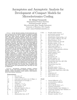 Asymptotes and Asymptotic Analysis for Development of Compact Models for Microelectronics Cooling M