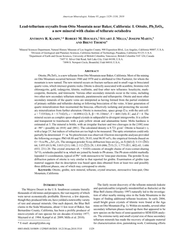 Lead-Tellurium Oxysalts from Otto Mountain Near Baker, California: I