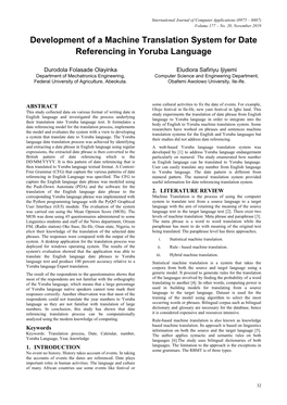 Development of a Machine Translation System for Date Referencing in Yoruba Language