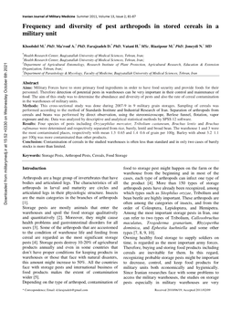 Abundance and Diversity of Pest Arthropods in Stored Cereals in A