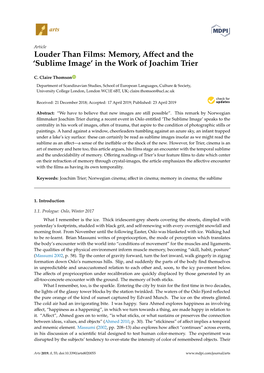 Memory, Affect and the 'Sublime Image' in the Work of Joachim Trier