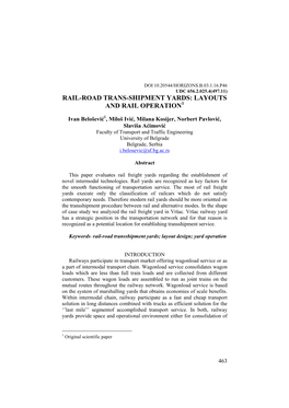 Rail-Road Trans-Shipment Yards: Layouts and Rail Operation1