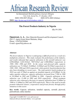 The Forest Products Industry in Nigeria (Pp.191-205)