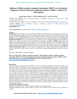 Influence of High Resolution Computed Tomography (HRCT) in Reviewing the Diagnosis of Chronic Obstructive Pulmonary Disease (COPD): a Study of 16 Male Patients