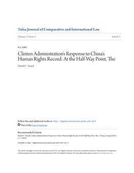 Clinton Administration's Response to China's Human Rights Record: at the Half-Way Point, the Daniel C