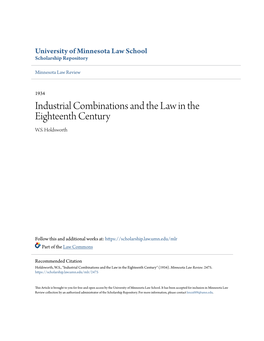 Industrial Combinations and the Law in the Eighteenth Century W.S