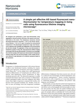 A Simple Yet Effective AIE-Based Fluorescent Nano-Thermometer For
