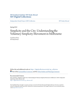 Understanding the Voluntary Simplicity Movement in Melbourne Gershwin Penn SIT Study Abroad