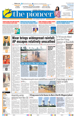 Nivar Brings Widespread Rainfall; AP Escapes Relatively Unscathed