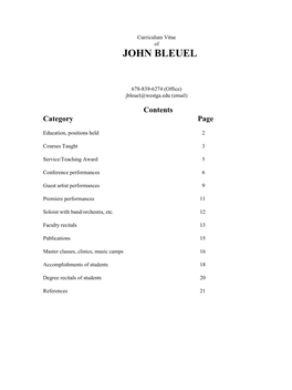 Curriculum Vitae of JOHN BLEUEL