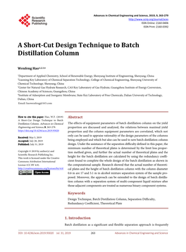 A Short-Cut Design Technique to Batch Distillation Column