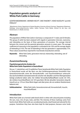 Population Genetic Analysis of White Park Cattle in Germany