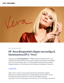 EP. Anna Bergendahl Släpper Personliga & Känslosamma EP:N 