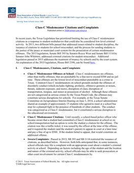 Class C Misdemeanor Citations and Complaints Published Online in TASB School Law Esource