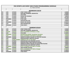 Fox Sports Live Event and Studio Programming Schedule All Times Eastern