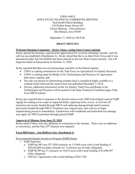 USDA-NRCS IOWA STATE TECHNICAL COMMITTEE MEETING Neal Smith Federal Building 210 Walnut Street, Room 693 Virtual Meeting - Teleconference Des Moines, Iowa 50309