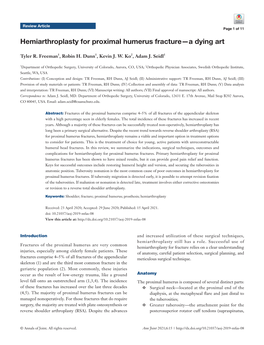 Hemiarthroplasty for Proximal Humerus Fracture—A Dying Art